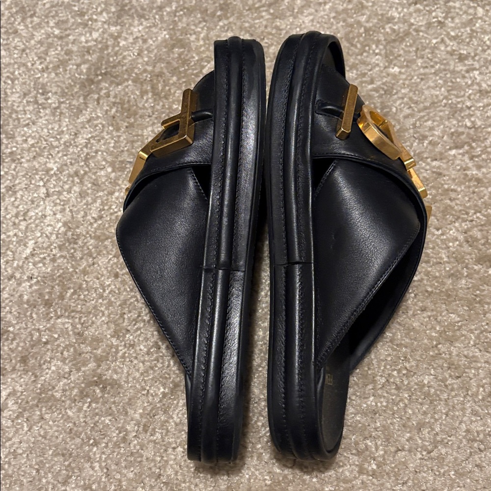 Authentic Fendi Black Slides with Gold Logo - Picture 4 of 8